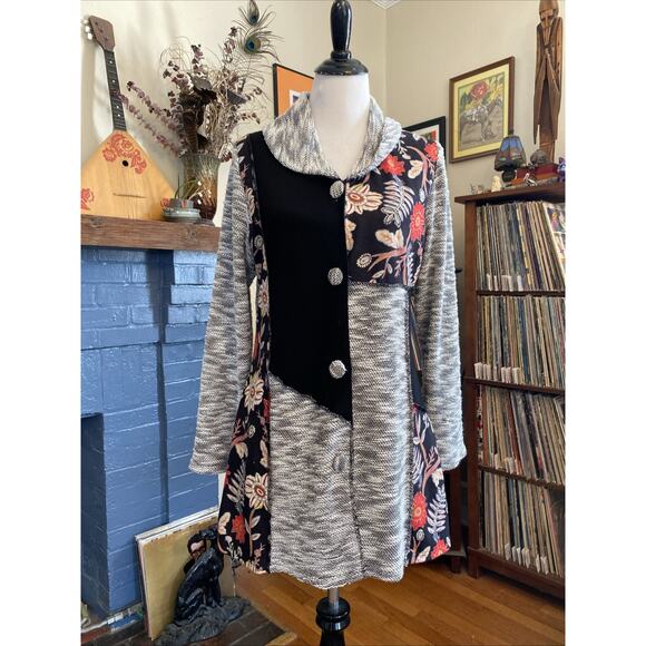 Anthropologie Luii S Button Front Mixed Media Jacket Cardigan Floral/ Knit Boho - Picture 5 of 14